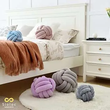 Sioloc Soft Knot Ball Pillows,Round Throw Pillow Cushion Home Decoration Plush Pillow,Throw Knotted Pillow Handmade Round Plush Pillow（7.8inches,Grey）