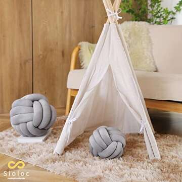 Sioloc Soft Knot Ball Pillows,Round Throw Pillow Cushion Home Decoration Plush Pillow,Throw Knotted Pillow Handmade Round Plush Pillow（7.8inches,Grey）