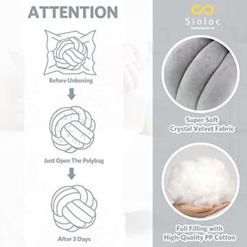Sioloc Soft Knot Ball Pillows,Round Throw Pillow Cushion Home Decoration Plush Pillow,Throw Knotted Pillow Handmade Round Plush Pillow（7.8inches,Grey）