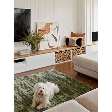 Revival Rugs Shell 6'7"x9' Washable Area Rug for Living Room Bedroom - 100% Recycled Oeko-TEX Certified, Medium Pile, Green