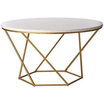 Walker Edison Modern Round Nesting Coffee Table Living Room Accent Ottoman Storage Shelf, Set Of 2, Marble and Gold