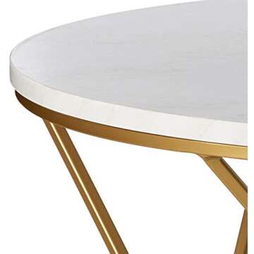 Walker Edison Modern Round Nesting Coffee Table Living Room Accent Ottoman Storage Shelf, Set Of 2, Marble and Gold