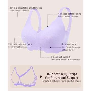 Gailife Scalloped Womens Bras No Underwire Wireless Seamless Bra Push Up Bralette Full Coverage Comfort Raceback Everyday Bra -PL,XL Purple