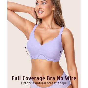 Gailife Scalloped Womens Bras No Underwire Wireless Seamless Bra Push Up Bralette Full Coverage Comfort Raceback Everyday Bra -PL,XL Purple