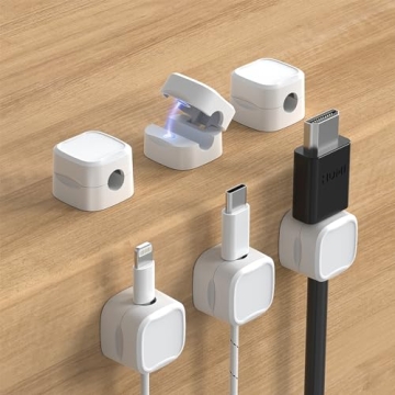 6 Pack Magnetic Cable Clips Cord Holder, Under Desk Cable Management, AORUICN Adhesive Wire Holder K...
