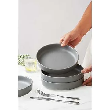 famiware 8.5" Pasta Bowls Set of 4, Dawn Speckled Bowl for Kitchen, Stoneware Dinner Bowl Set for Christmas, Thanksgiving, Microwave Dishwasher Safe, Dark Gray