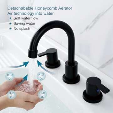 RKF Bathroom Faucets for Sink 3 Hole Matt Black 8 inch Widespread Bathroom Sink Faucet with Drain Double Lever Handle Faucet Bathroom Vanity Faucet Basin Mixer Tap Faucet with Hose&Deck WF015MB