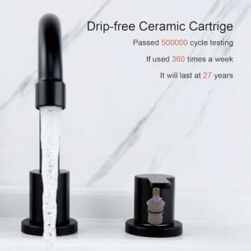 RKF Bathroom Faucets for Sink 3 Hole Matt Black 8 inch Widespread Bathroom Sink Faucet with Drain Double Lever Handle Faucet Bathroom Vanity Faucet Basin Mixer Tap Faucet with Hose&Deck WF015MB