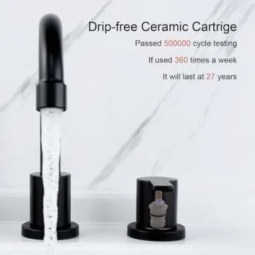 RKF Bathroom Faucets for Sink 3 Hole Matt Black 8 inch Widespread Bathroom Sink Faucet with Drain Double Lever Handle Faucet Bathroom Vanity Faucet Basin Mixer Tap Faucet with Hose&Deck WF015MB