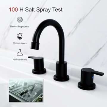 RKF Bathroom Faucets for Sink 3 Hole Matt Black 8 inch Widespread Bathroom Sink Faucet with Drain Double Lever Handle Faucet Bathroom Vanity Faucet Basin Mixer Tap Faucet with Hose&Deck WF015MB