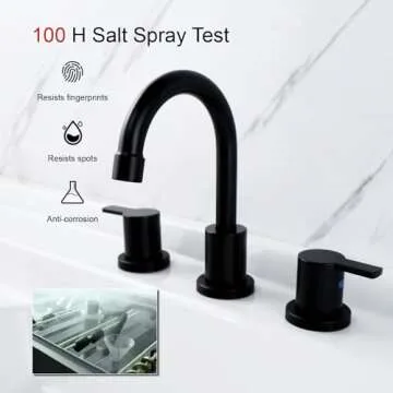 RKF Bathroom Faucets for Sink 3 Hole Matt Black 8 inch Widespread Bathroom Sink Faucet with Drain Double Lever Handle Faucet Bathroom Vanity Faucet Basin Mixer Tap Faucet with Hose&Deck WF015MB