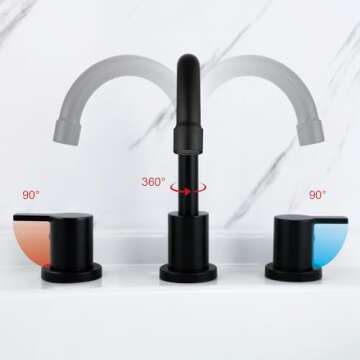 RKF Bathroom Faucets for Sink 3 Hole Matt Black 8 inch Widespread Bathroom Sink Faucet with Drain Double Lever Handle Faucet Bathroom Vanity Faucet Basin Mixer Tap Faucet with Hose&Deck WF015MB