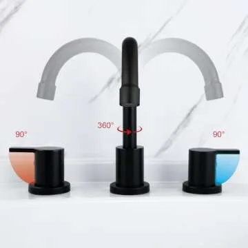 RKF Bathroom Faucets for Sink 3 Hole Matt Black 8 inch Widespread Bathroom Sink Faucet with Drain Double Lever Handle Faucet Bathroom Vanity Faucet Basin Mixer Tap Faucet with Hose&Deck WF015MB