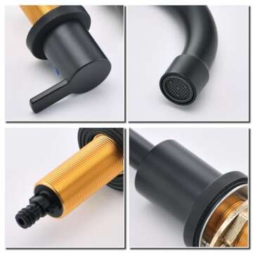 RKF Bathroom Faucets for Sink 3 Hole Matt Black 8 inch Widespread Bathroom Sink Faucet with Drain Double Lever Handle Faucet Bathroom Vanity Faucet Basin Mixer Tap Faucet with Hose&Deck WF015MB