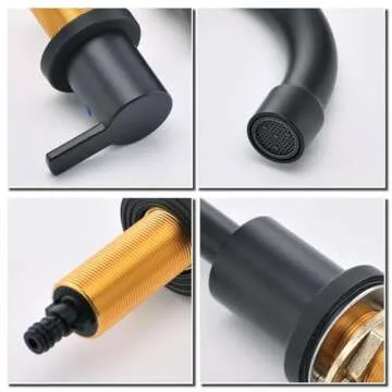 RKF Bathroom Faucets for Sink 3 Hole Matt Black 8 inch Widespread Bathroom Sink Faucet with Drain Double Lever Handle Faucet Bathroom Vanity Faucet Basin Mixer Tap Faucet with Hose&Deck WF015MB