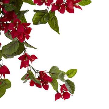 Nearly Natural 28” Bougainvillea Hanging Bush Artificial (Set of 2) UV Resistant (Indoor/Outdoor) Silk Plants Red