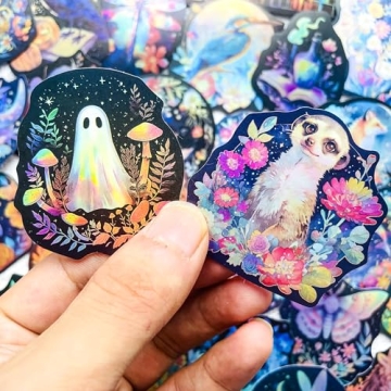 50PCS Holographic Nature Floral Aesthetic Stickers – Waterproof Vinyl Wildlife Animal & Celestial ...