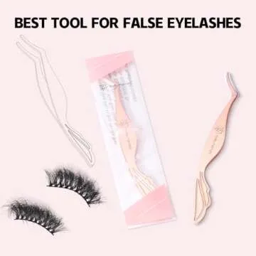 Pretty memory Eyelash Applicator Tool Stainless Steel Lash Tweezers Curved Eyelash Tweezers for Easy Lash Application and Removal, Rose Gold