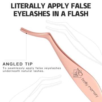 Pretty memory Eyelash Applicator Tool Stainless Steel Lash Tweezers Curved Eyelash Tweezers for Easy Lash Application and Removal, Rose Gold