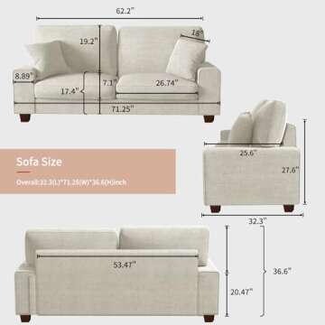 DOPEDIO Modern Living Room Chenille Recliner Sofa Small Sofa,loveseat Sofa,Removable Sofa Cover Spac...