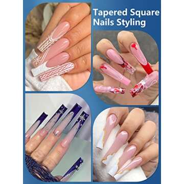 504PCS XXL No C Curve Square Nail Tips for Acrylic Nails Professional, Clear Tapered Square Straight...