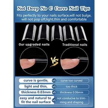 504PCS XXL No C Curve Square Nail Tips for Acrylic Nails Professional, Clear Tapered Square Straight Nail Tips Half Cover Long Fake Nails, Ballerina Coffin French Nails for Nail Salon and DIY Nail Art