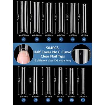 504PCS XXL No C Curve Square Nail Tips for Acrylic Nails Professional, Clear Tapered Square Straight Nail Tips Half Cover Long Fake Nails, Ballerina Coffin French Nails for Nail Salon and DIY Nail Art
