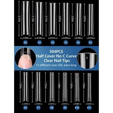 504PCS XXL No C Curve Square Nail Tips for Acrylic Nails Professional, Clear Tapered Square Straight Nail Tips Half Cover Long Fake Nails, Ballerina Coffin French Nails for Nail Salon and DIY Nail Art