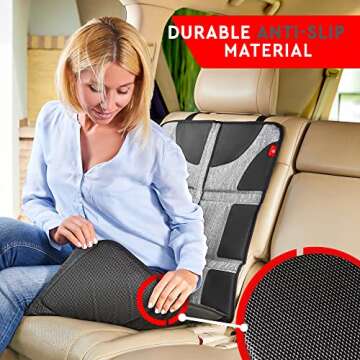 Helteko Car Seat Protector, Large Seat Cover for Child Carseat, Extra Waterproof & Stain Resistant, Thickest Padding Baby Mats Under Car Seats for Leather Seats, 2 Mesh Storage Pockets, 1Pack, Gray