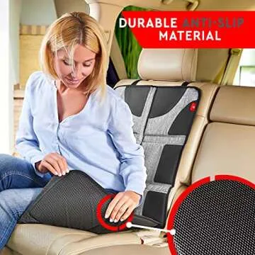 Helteko Car Seat Protector, Large Seat Cover for Child Carseat, Extra Waterproof & Stain Resistant, Thickest Padding Baby Mats Under Car Seats for Leather Seats, 2 Mesh Storage Pockets, 1Pack, Gray
