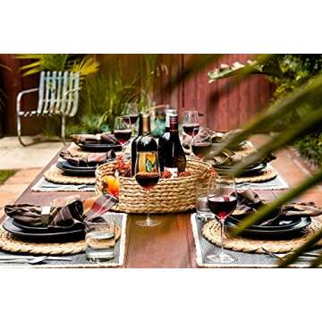 Wovanna Woven Placemats for Dining Table - Set of 6 Adorable Thick Rustic Round Kitchen Placemats with Decorative Round Holder – All Natural Wicker Tablemats Hand-Braided from Water Hyacinth, 11.8"