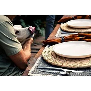Wovanna Woven Placemats for Dining Table - Set of 6 Adorable Thick Rustic Round Kitchen Placemats with Decorative Round Holder – All Natural Wicker Tablemats Hand-Braided from Water Hyacinth, 11.8"