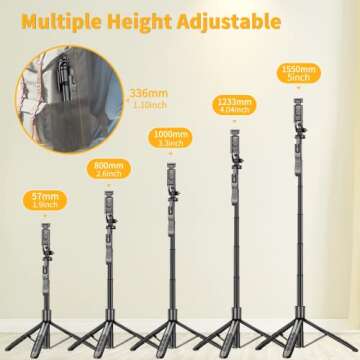 61" Selfie Stick Tripod, All in One Extendable Phone Tripod Stand with Wireless Remote 360° Rotation for iPhone and Android Phone Selfies, Video Recording, Vlogging, Live Streaming, Aluminum