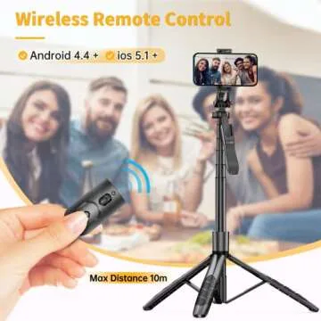 61" Selfie Stick Tripod, All in One Extendable Phone Tripod Stand with Wireless Remote 360° Rotation for iPhone and Android Phone Selfies, Video Recording, Vlogging, Live Streaming, Aluminum