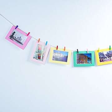 EBOOT Mini Natural Wooden Clothespins Photo Paper Peg Pin Craft Clips with Natural Twine, 100 Pieces (10 Colors)