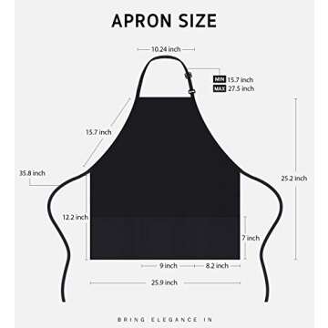 Syntus 2 Pack 3 Pockets Adjustable Bib Apron Thicker Version Waterproof with Extra Long Ties Cooking Kitchen Aprons for BBQ Drawing, Women Men,Chef, Black