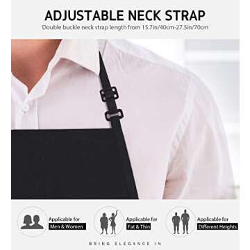 Syntus 2 Pack 3 Pockets Adjustable Bib Apron Thicker Version Waterproof with Extra Long Ties Cooking Kitchen Aprons for BBQ Drawing, Women Men,Chef, Black
