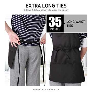 Syntus 2 Pack 3 Pockets Adjustable Bib Apron Thicker Version Waterproof with Extra Long Ties Cooking Kitchen Aprons for BBQ Drawing, Women Men,Chef, Black