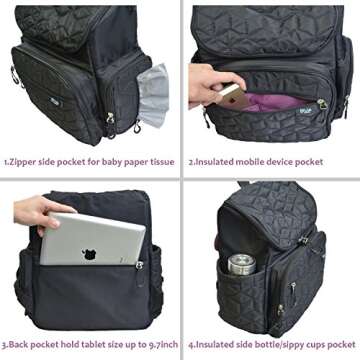 Tirrinia Waterproof Diaper Bag/Multifunction Trip 11 Pockets/Stroller Straps/Mom Dad Gift