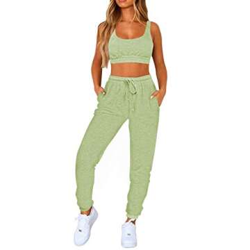 Fixmatti Bra Sport Causal Tracksuit Outfits for Women Cropped Top Jogging Suit Leisure Sweatsuit Set Green M