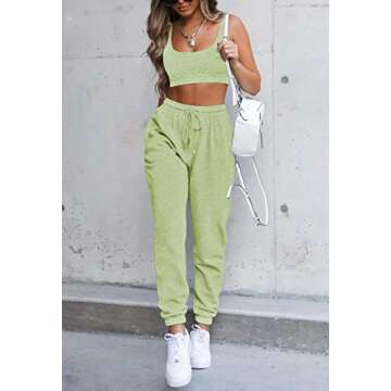Fixmatti Bra Sport Causal Tracksuit Outfits for Women Cropped Top Jogging Suit Leisure Sweatsuit Set Green M