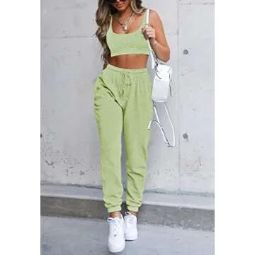 Fixmatti Bra Sport Causal Tracksuit Outfits for Women Cropped Top Jogging Suit Leisure Sweatsuit Set Green M