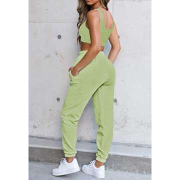 Fixmatti Bra Sport Causal Tracksuit Outfits for Women Cropped Top Jogging Suit Leisure Sweatsuit Set Green M