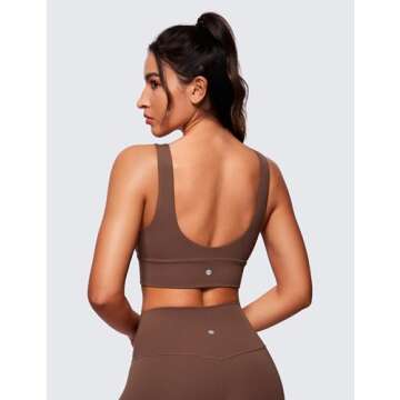 CRZ YOGA Butterluxe Womens V-Neck Longline Sports Bra - U Back Wireless Yoga Low Impact Padded Crop ...