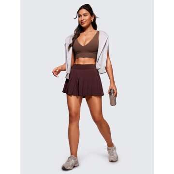 CRZ YOGA Butterluxe Womens V-Neck Longline Sports Bra - U Back Wireless Yoga Low Impact Padded Crop Top Coffee Brown Large