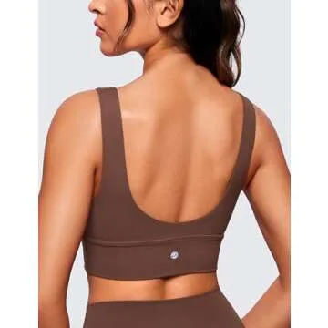 CRZ YOGA Butterluxe Womens V-Neck Longline Sports Bra - U Back Wireless Yoga Low Impact Padded Crop Top Coffee Brown Large