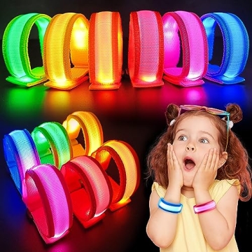 GIFTINBOX 12/6 PCS LED Light Up Bracelets for Kids Adults, LED Glow Flashing Arm Wrist Bands, Glow i...