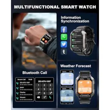 Military Smart Watches for Men IP68 Waterproof for Swimming, with Answer/Make Calls, Extra-Long Battery Outdoor Tactical Smart Fitness Watch, Blood Pressure/Heart Rate Smartwatch for Android, Black