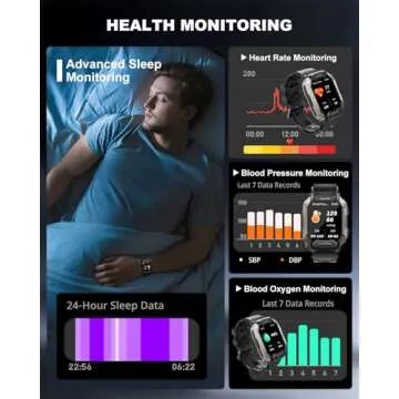 Military Smart Watches for Men IP68 Waterproof for Swimming, with Answer/Make Calls, Extra-Long Battery Outdoor Tactical Smart Fitness Watch, Blood Pressure/Heart Rate Smartwatch for Android, Black