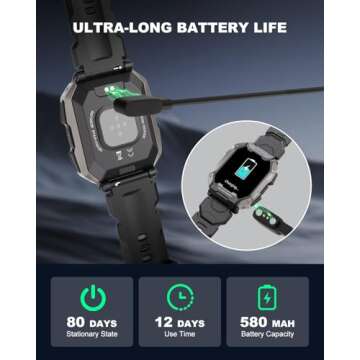 Military Smart Watches for Men IP68 Waterproof for Swimming, with Answer/Make Calls, Extra-Long Battery Outdoor Tactical Smart Fitness Watch, Blood Pressure/Heart Rate Smartwatch for Android, Black